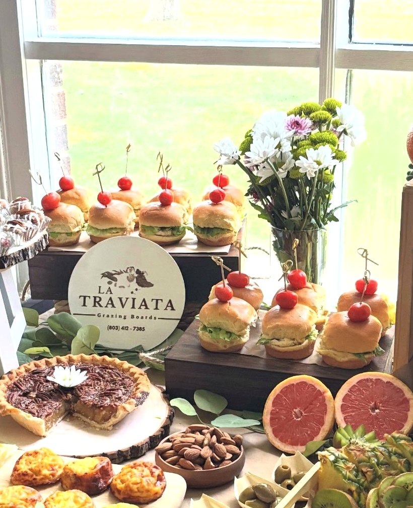 La Traviata grazing table with branded display